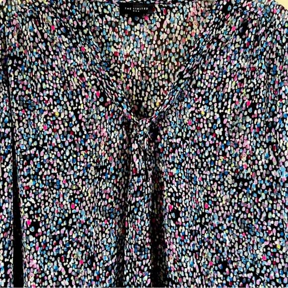 The Limited Black Multicolor Sheer Tie Front Three Quarter Length Sleeve - Picture 3 of 10